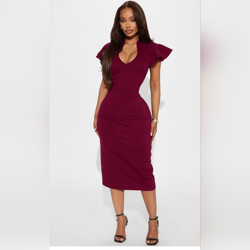 Fashion Nova Deep Wine Midi Dress